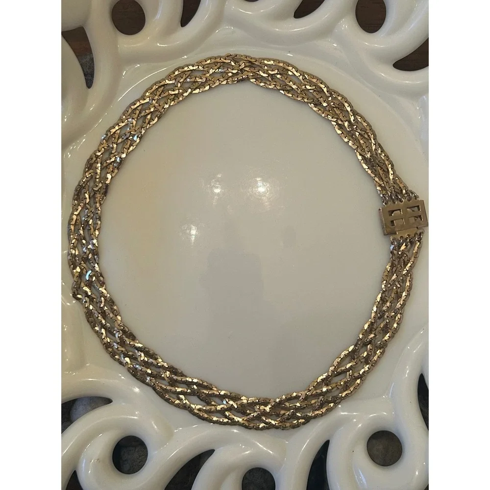 Vintage Braided Chain Necklace Floral Clasp‎ Gold Tone Excellent Condition!